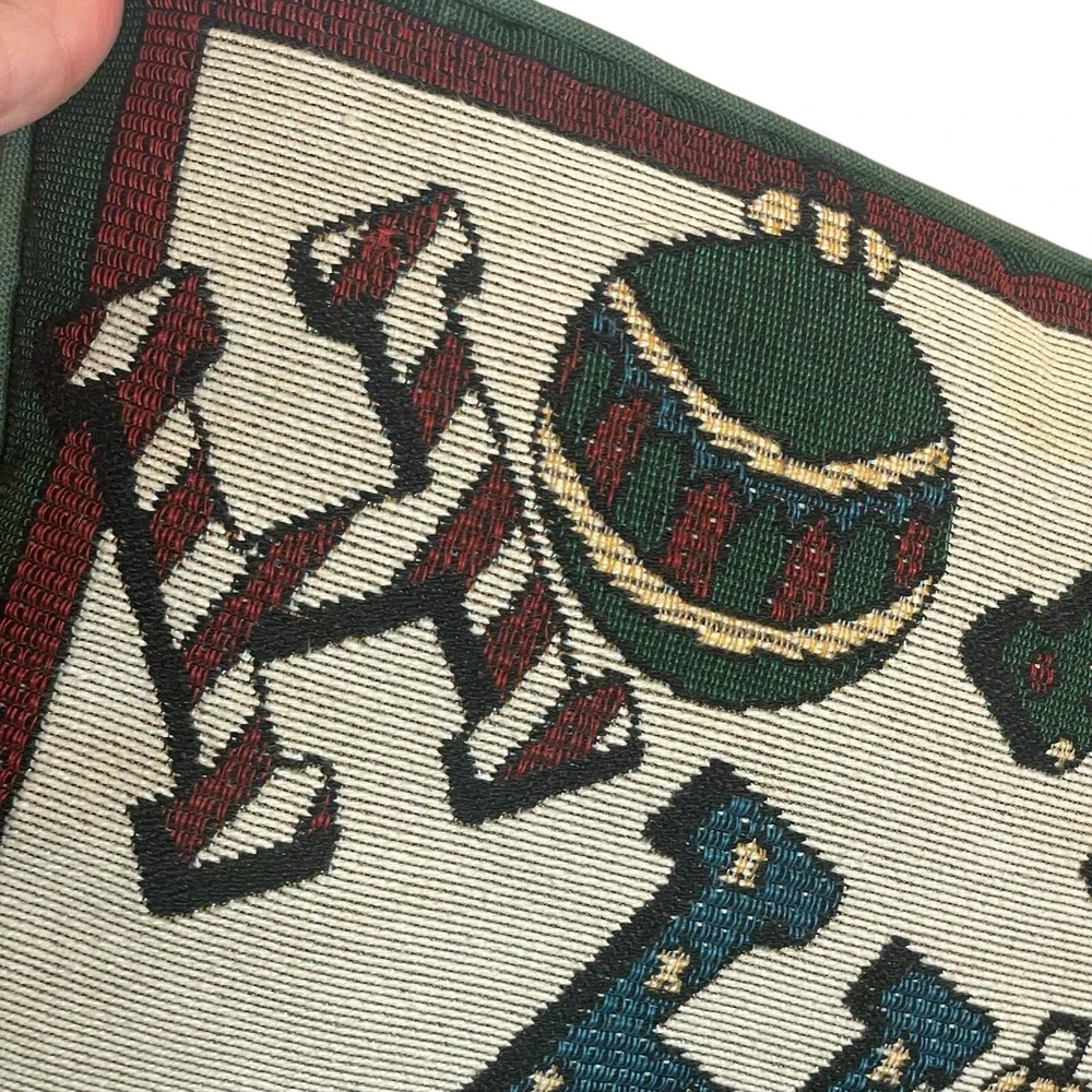 Christmas Tapestry Accent Pillow 8x12 Ho Ho Ho Ornament Green‎ Maroon Festive
